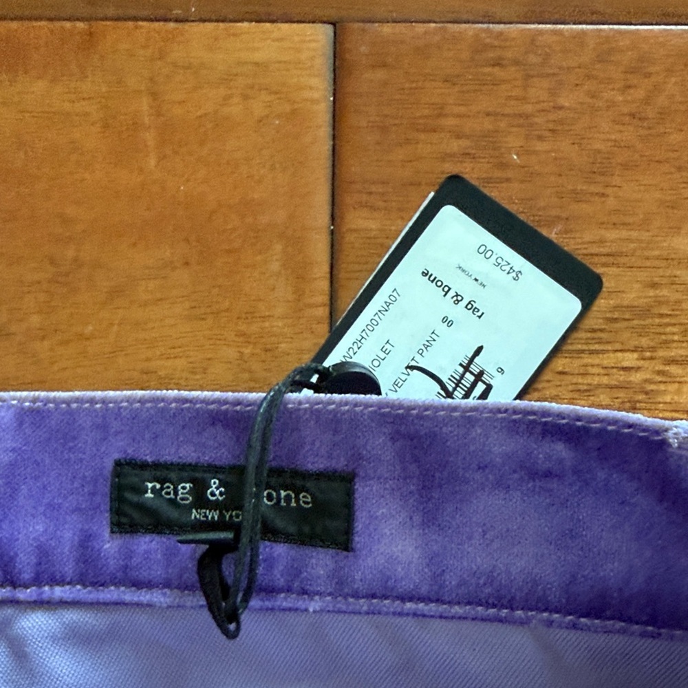 Flawed NWT rag & bone Jacey Violet Velvet Jeans Size 00 - Picture 3 of 10